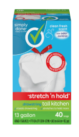 Simply Done Tall Kitchen Bags, Drawstring, Clean Fresh Scent, 13 Gallon