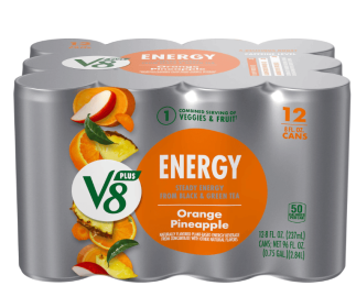 V8 +Energy Orange Pineapple Juice Energy Drink, 8 fl oz Can, 12 Count