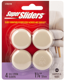 Super Sliders. 1-1/4 inch wide Round Self Stick Furniture Sliders. Beige, 4 Pack