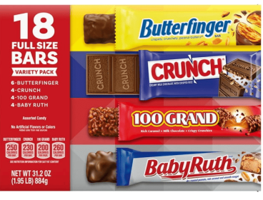 Butterfinger, CRUNCH, Baby Ruth and 100 Grand, Assorted Full Size Candy Bars, Bulk 18 Pack