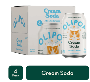 OLIPOP Prebiotic Soda, Cream Soda, 12 fl oz, 4 Pack, Pantry Packs