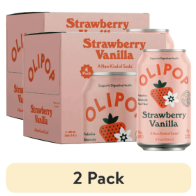 (2 pack) OLIPOP Prebiotic Soda, Strawberry Vanilla, 12 fl oz, 4 Pack, Pantry Packs
