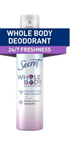 Secret Whole Body Women's Deodorant Aluminum Free Spray, Lilac & Waterlily 3.5oz