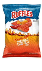 Ruffles Flamin' Hot Cheddar and Sour Cream Flavored Potato Snack Chips, 8 Ounce Bag