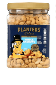 PLANTERS Deluxe Salted Whole Cashews, Party Snacks, Plant-Based Protein, 33 oz Plastic Jar