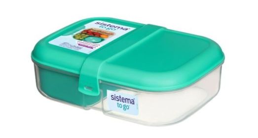 Sistema To Go Split Lunch Box, 1.1L Food Storage Container with 2 Compartments, Minty Teal